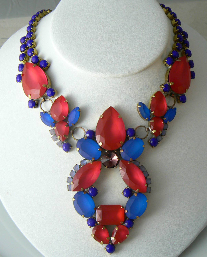 Neon Blue And Red Czech Glass Necklace