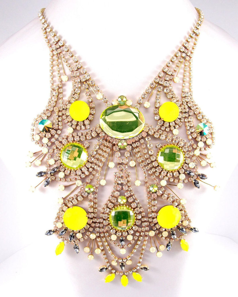 Rhinestone Peacock Hand Made Vaseline-uranium Neon Stones Necklace