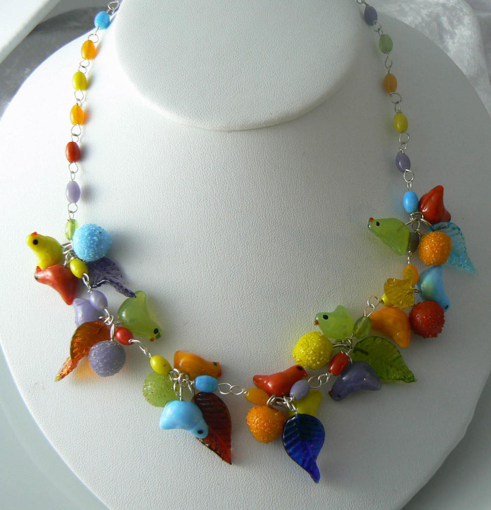 Vintage Murano Glass Bird and Fruit Necklace