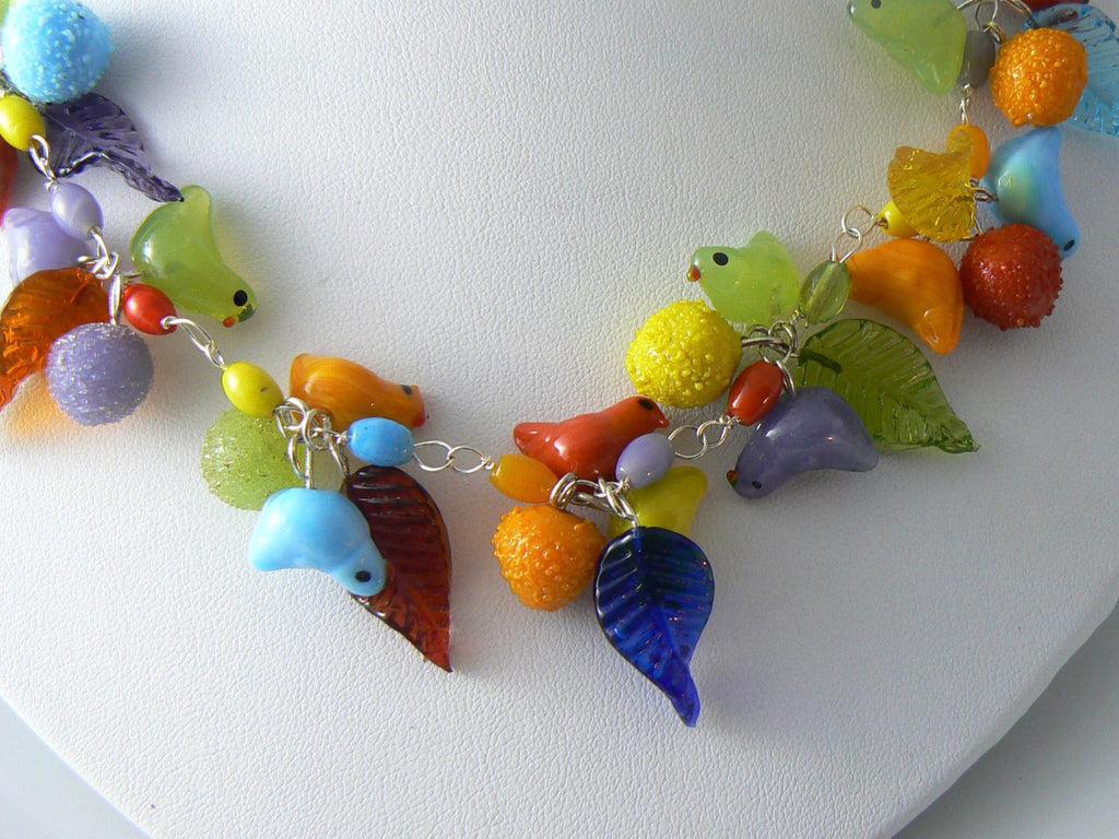Vintage Murano Glass Bird and Fruit Necklace - Vintage Lane Jewelry
