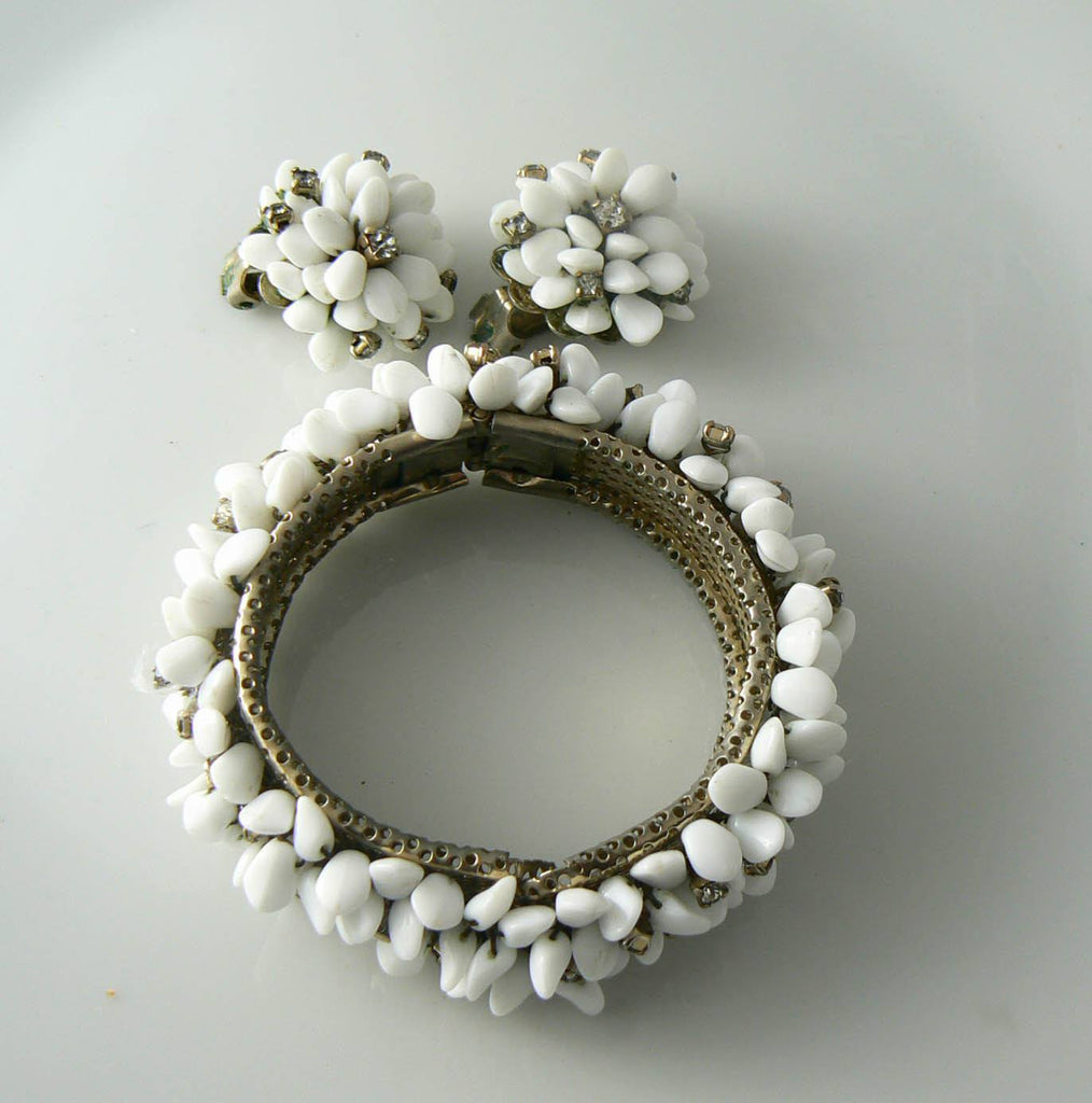 Early Miriam Haskell Milk Glass Rhinestone Demi