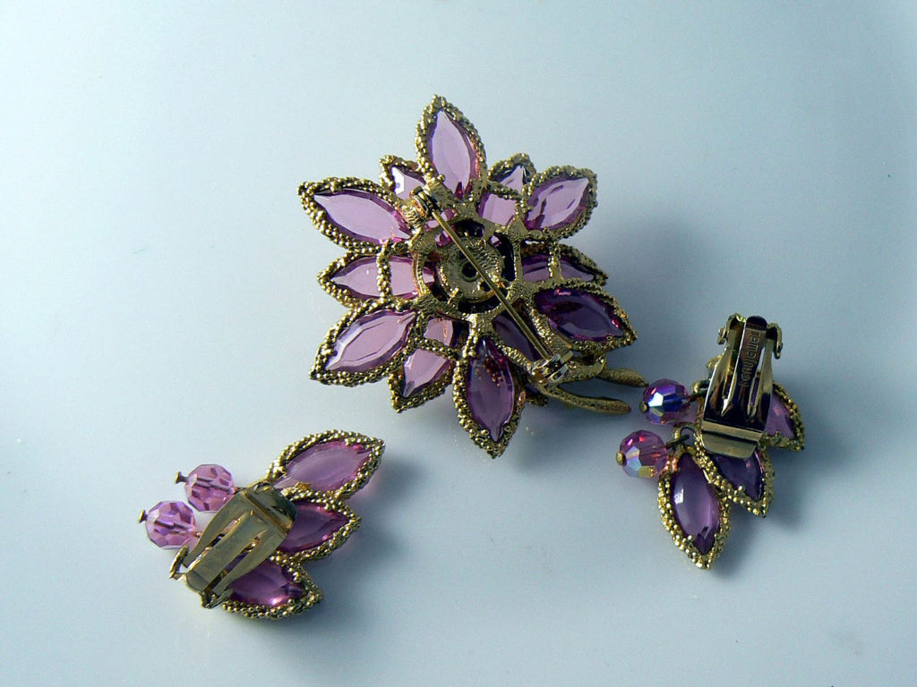 Beau Jewels Pink Rhinestone Dangling Crystal Pin Earring Set - Vintage Lane Jewelry