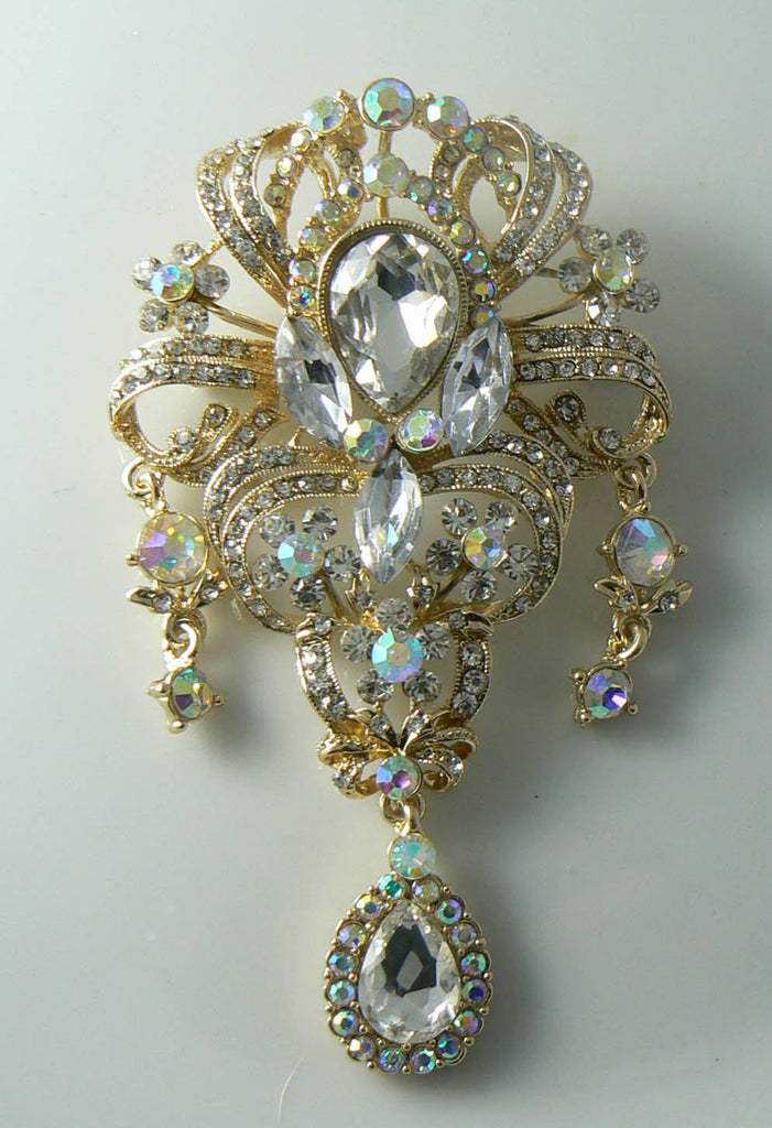 Flower Drop Clear Swarovski Crystal Brooch Pin