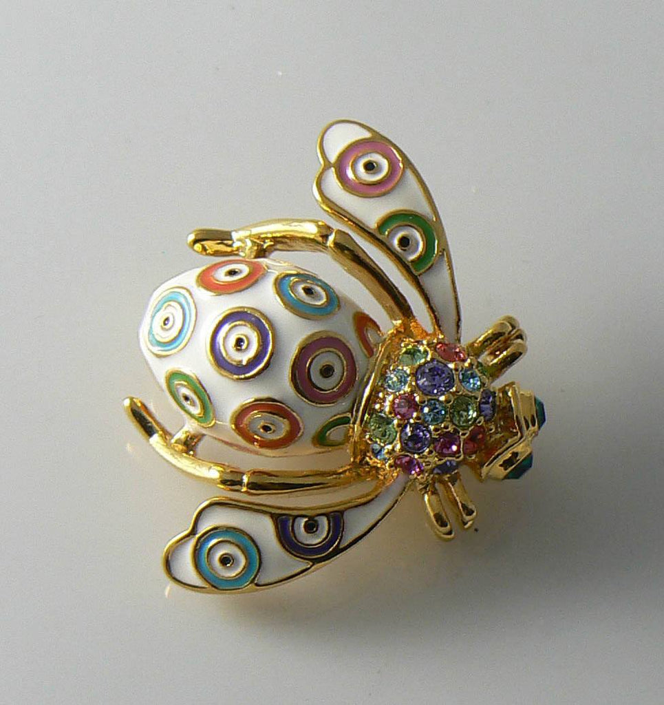 Vintage Joan Rivers signed gold tone and enamel bee with rhinestones