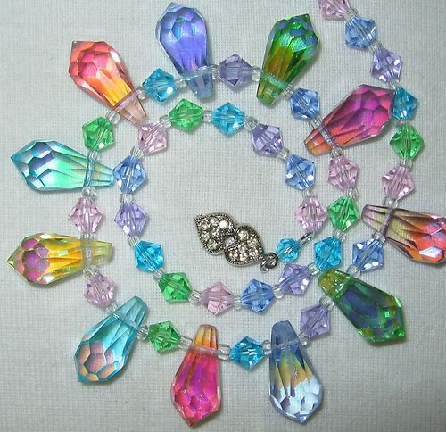 Vintage Rainbow Ab Crystal Teardrop Bead Necklace
