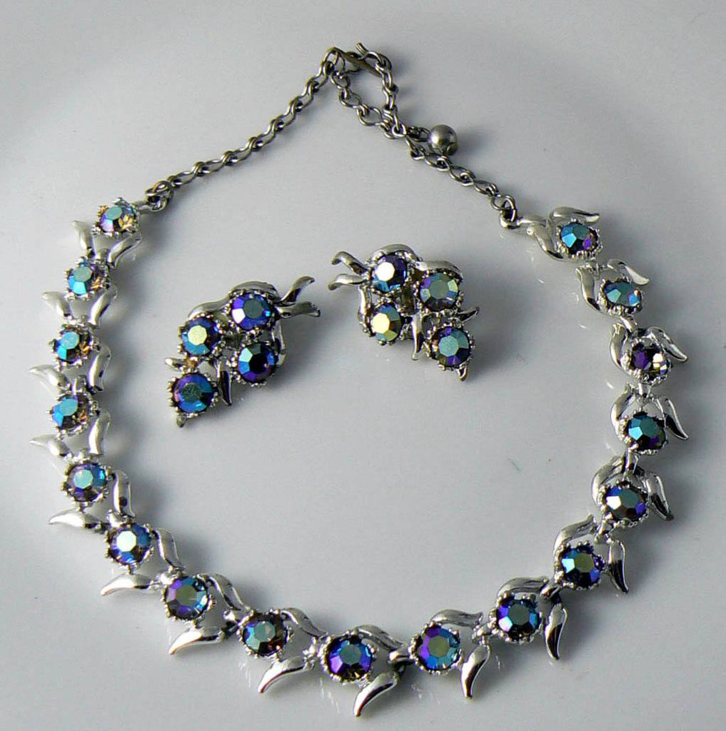 Vintage Bsk Ab Necklace And Earrings Set