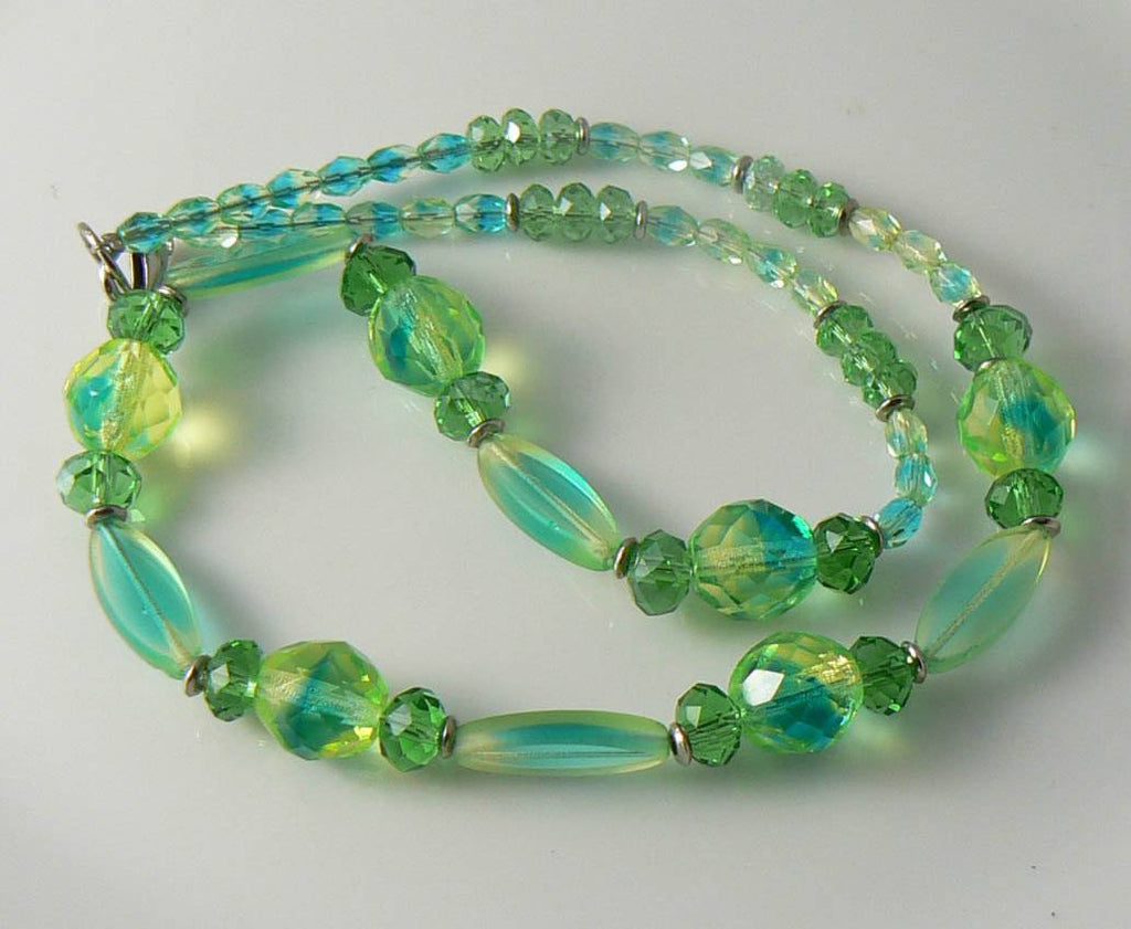 Czech Bi-Color Necklace Vaseline Glass Uranium Necklace