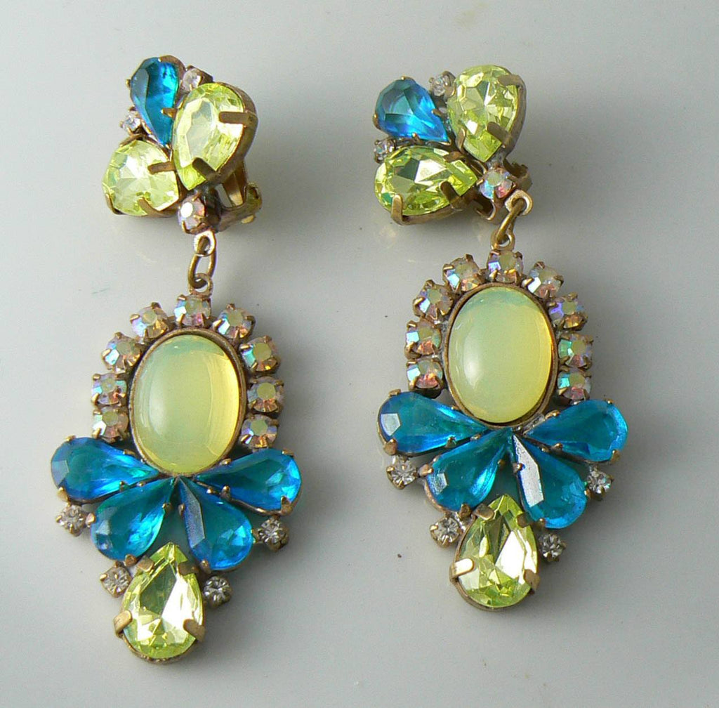 Czech Vaseline-Uranium hand made clip on earrings