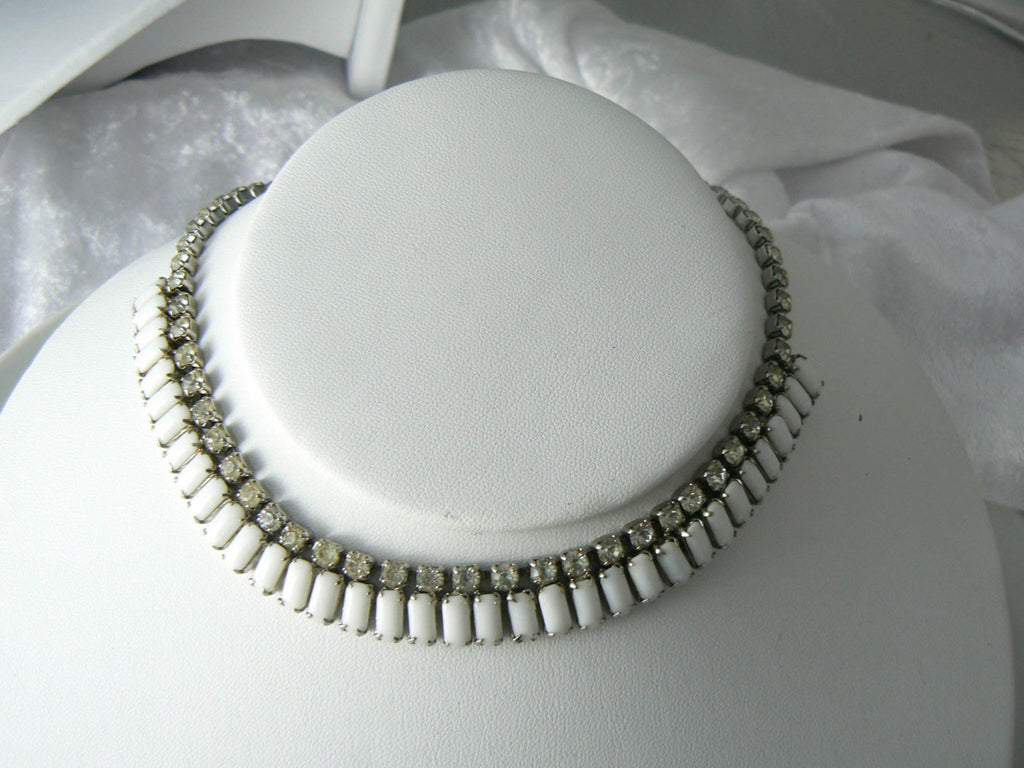 Vintage Kramer Book Piece Poured Milk Glass Rhinestone Set - Vintage Lane Jewelry
