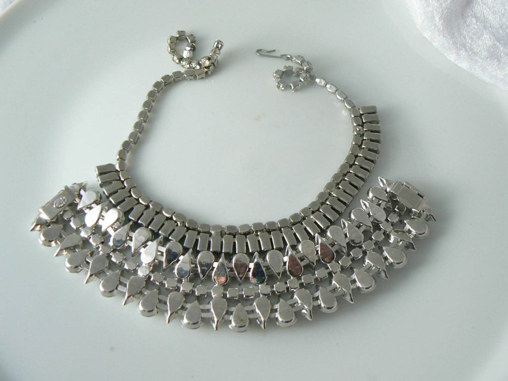 Vintage Kramer Book Piece Poured Milk Glass Rhinestone Set - Vintage Lane Jewelry