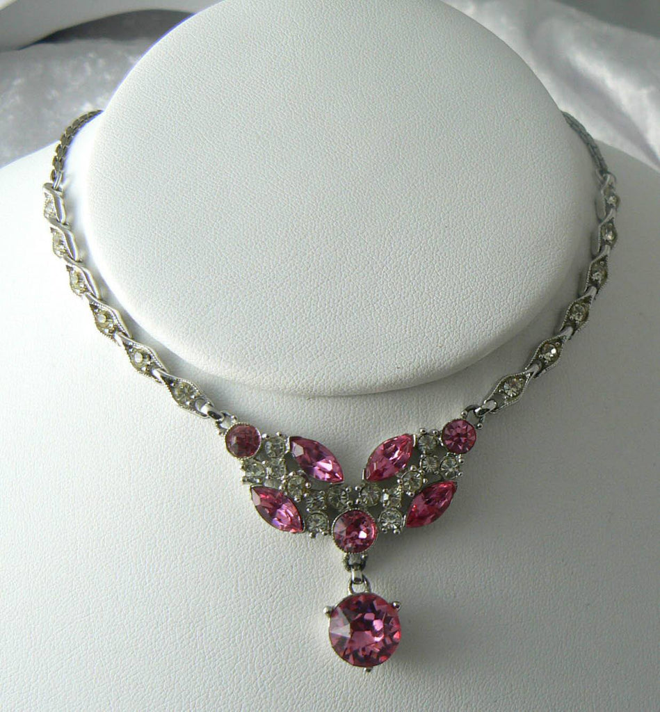 Vintage Rose Pink Crystal Rhinestone Necklace Bogoff