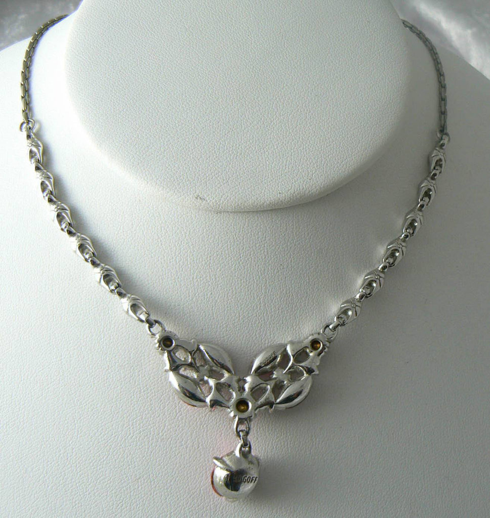 Vintage Rose Pink Crystal Rhinestone Necklace Bogoff - Vintage Lane Jewelry