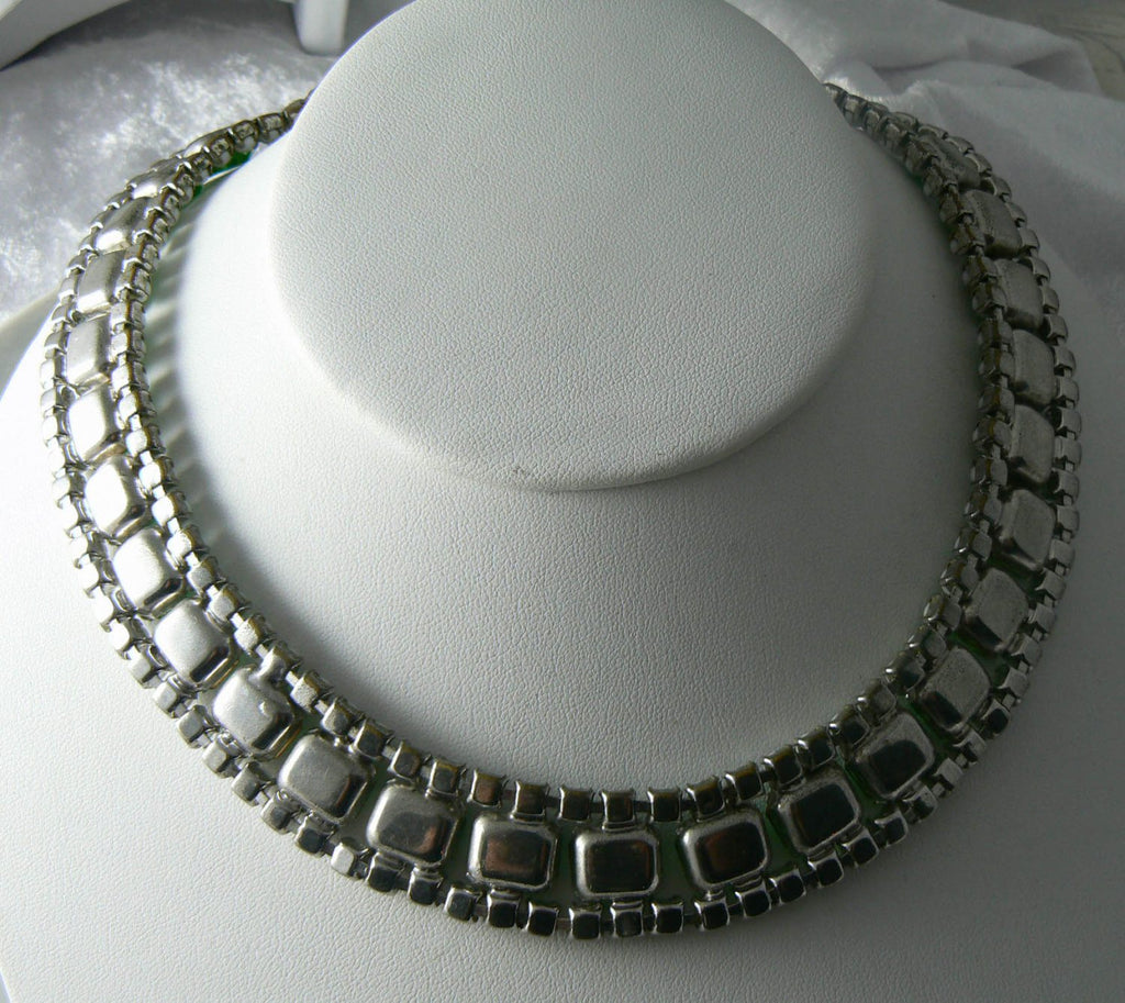 Vintage Milk Glass and Peridot Rhinestone Bib Necklace - Vintage Lane Jewelry