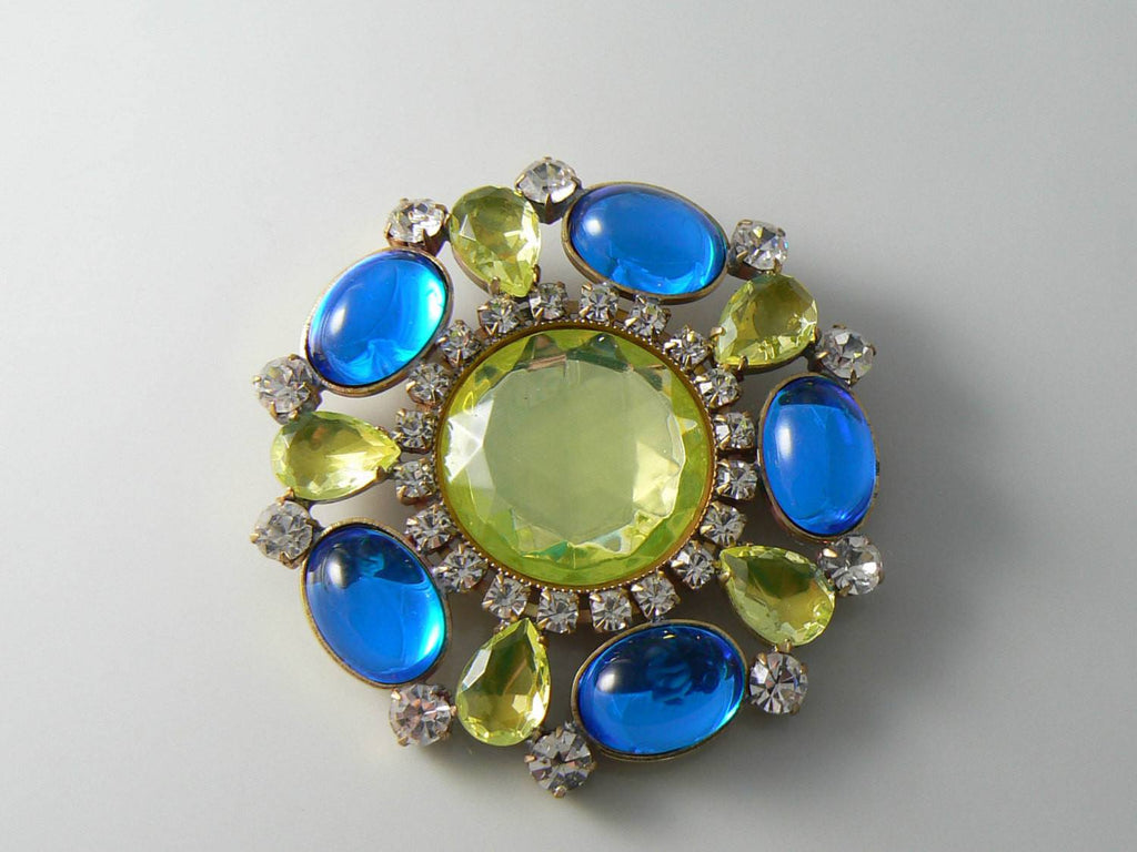 Amazing Rhinestone Vaseline-uranium Brooch Hand Made In Czech Republic - Vintage Lane Jewelry