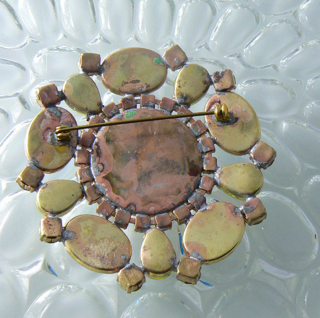 Amazing Rhinestone Vaseline-uranium Brooch Hand Made In Czech Republic - Vintage Lane Jewelry