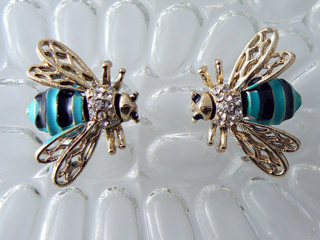 Matching Set Of Enamel Rhinestone Bees