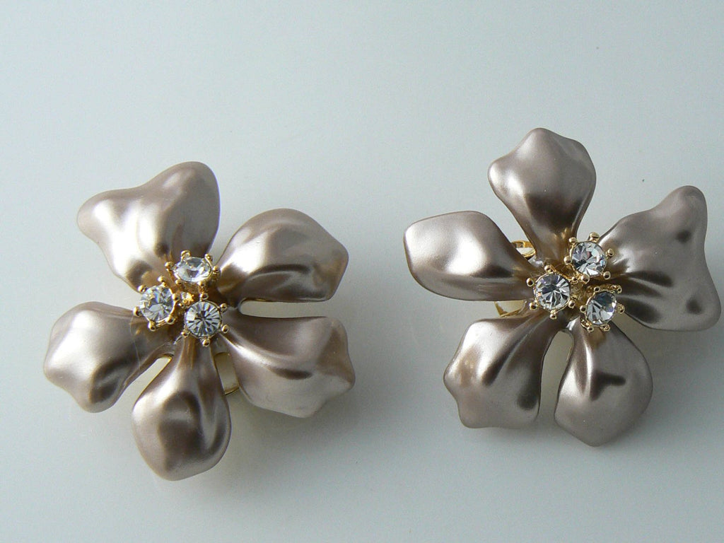 Kenneth J. Lane Metallic Pink Enamel Rhinestone Flower Earrings