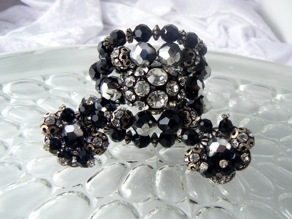 Vintage Alice Caviness Black And Silver Beaded Set - Vintage Lane Jewelry