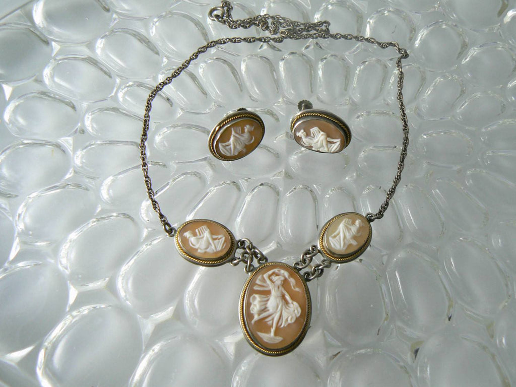 Vintage Mythology Carved Shell Cameo Set
