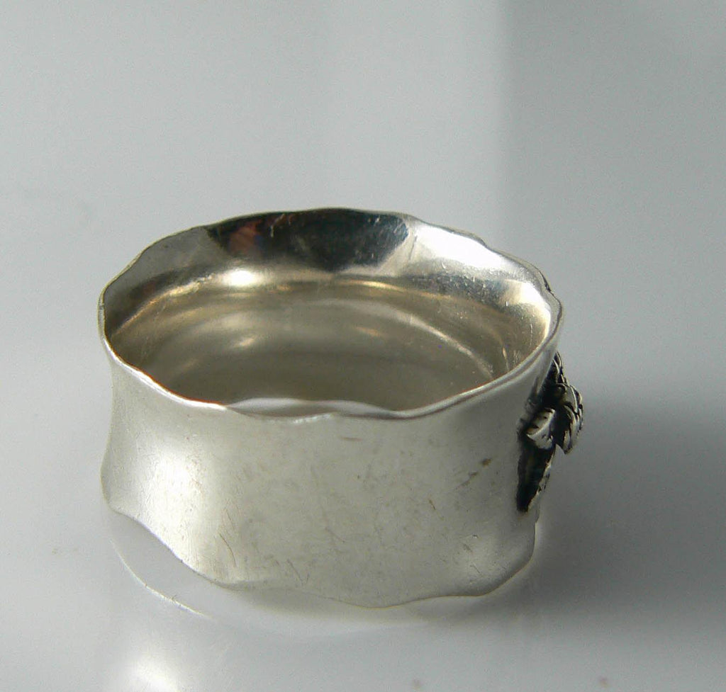Sterling Silver Or Paz Gathered Rose Wide Band Ring, Israel Designer - Vintage Lane Jewelry