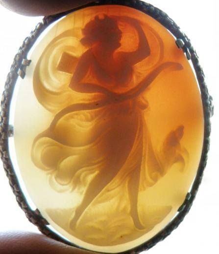 Edwardian Rare Silver Carnelian Cameo Goddess Brooch