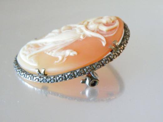 Edwardian Rare Silver Carnelian Cameo Goddess Brooch - Vintage Lane Jewelry