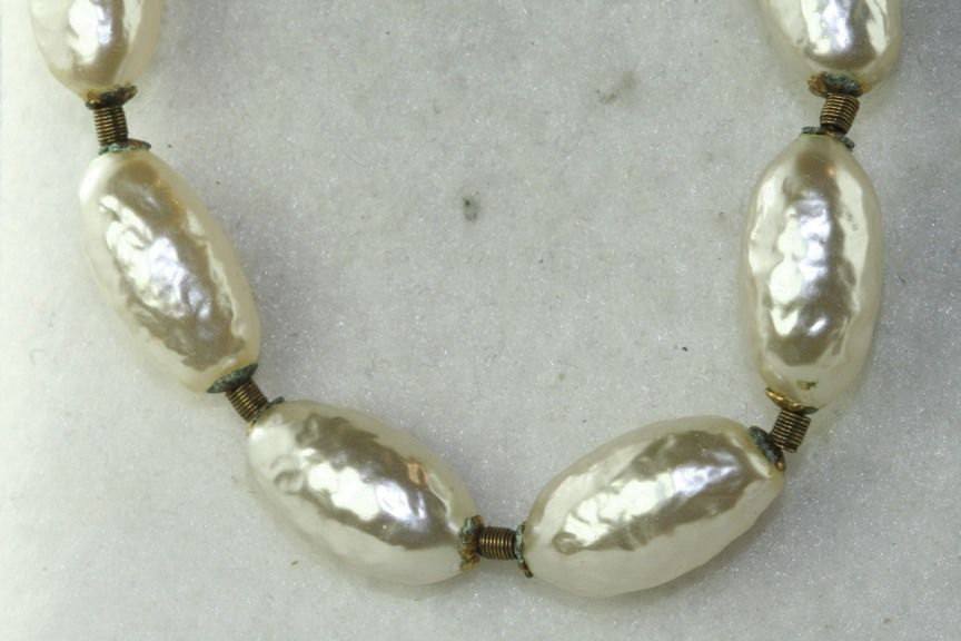 Miriam Haskell Long Oval Baroque Glass Pearl Necklace - Vintage Lane Jewelry