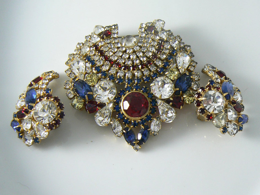 Hobe Red, White And Blue Rhinestone Demi Parure