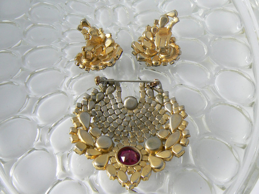 Hobe Red, White And Blue Rhinestone Demi Parure - Vintage Lane Jewelry