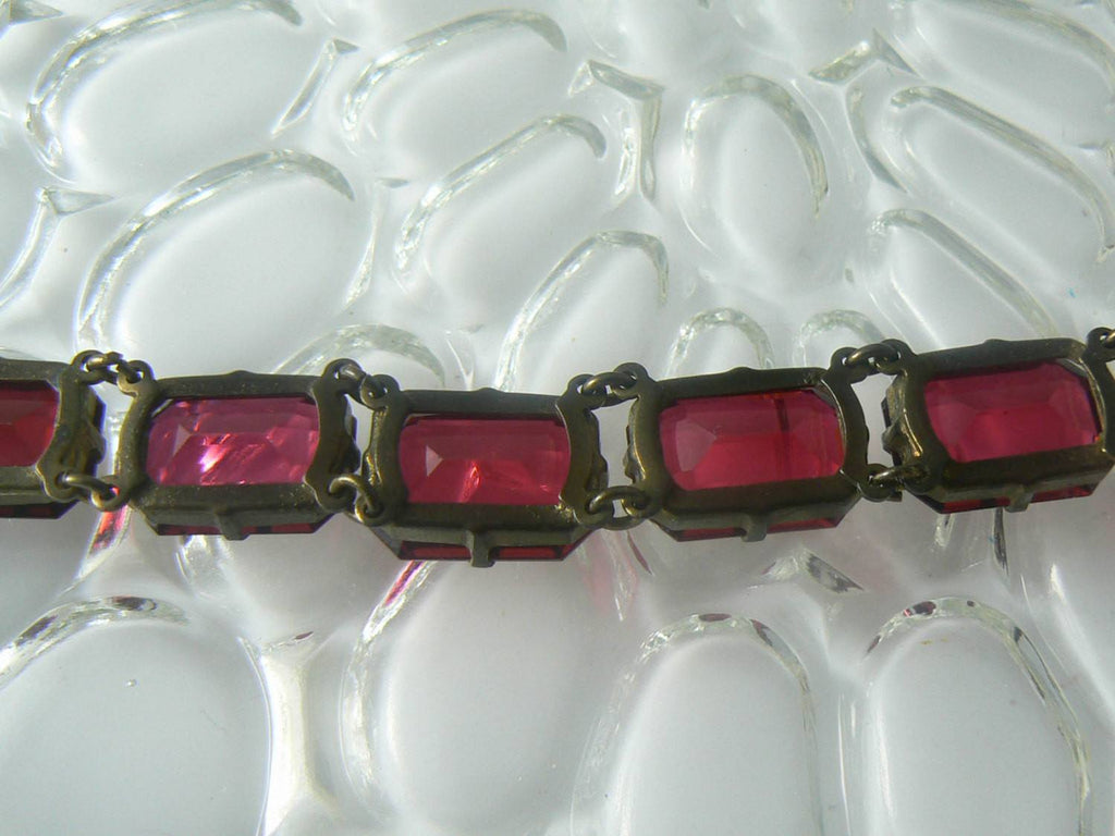 Art Deco Ruby Red Glass Bracelet - Vintage Lane Jewelry