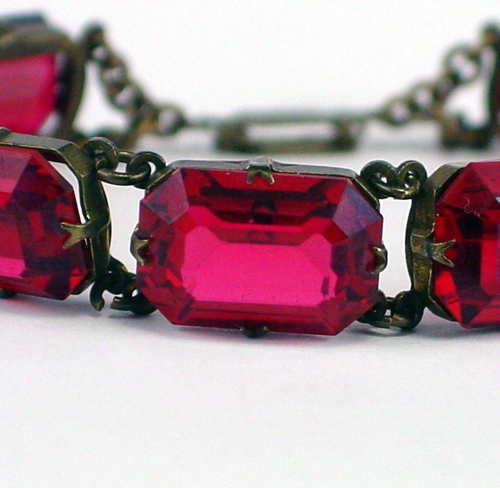 Art Deco Ruby Red Glass Bracelet