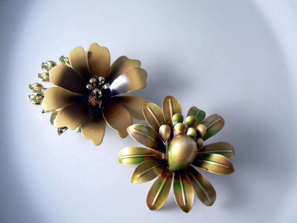 Vintage Gold Enamel Flower Pins