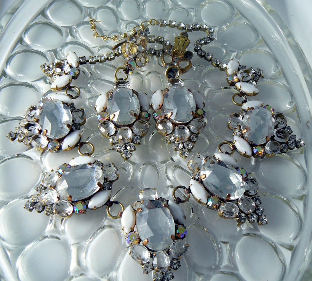 Husar D. Czech Glass White And Clear Rhinestone Necklace Earring Set
