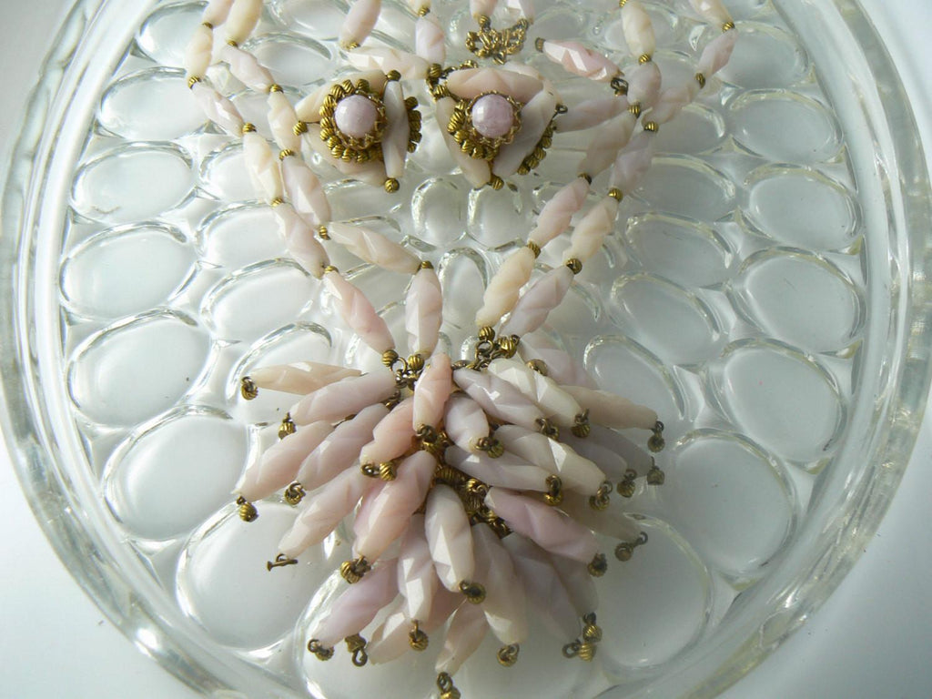 Hobe Pink Fringed Necklace Earring Set - Vintage Lane Jewelry