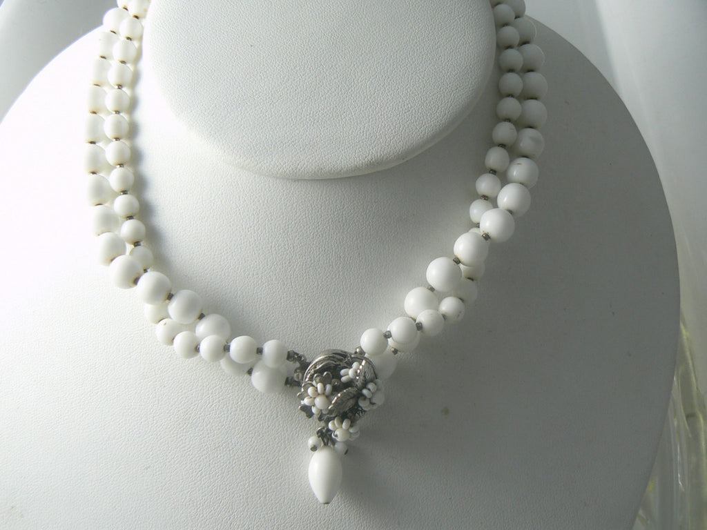 Vintage Signed Eugene Milk Glass Necklace