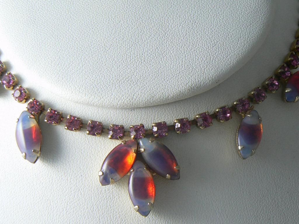Vintage Pink Givre Art Glass Necklace
