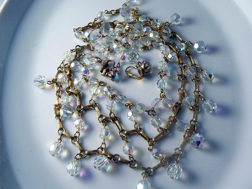 Gorgeous High End Crystal Drippy Bib Necklace And Earrings Set - Vintage Lane Jewelry