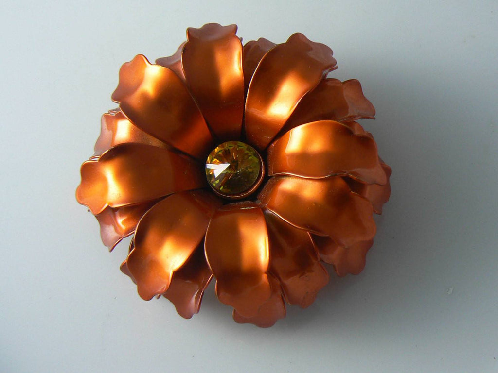 Vintage Copper Enamel Flower Pin