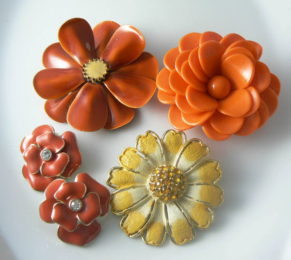 Shades Of Orange Flower Pin Lot