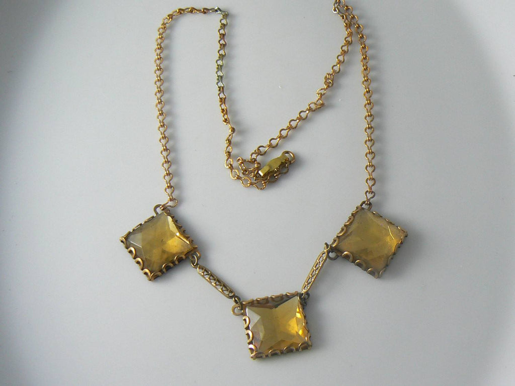 Art Deco Vauxhall Topaz Rhinestone Necklace