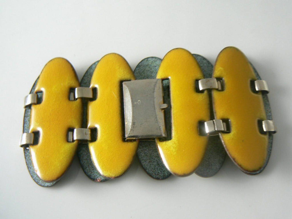 Vintage Yellow Enameled Copper Modernist Bracelet