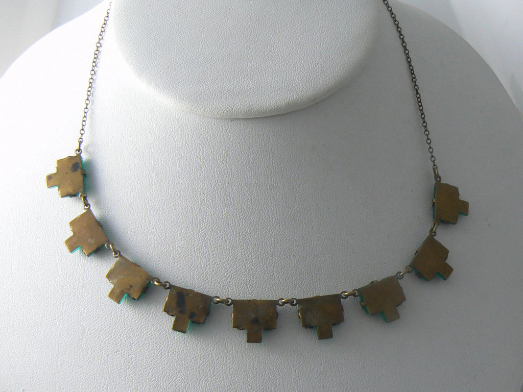 Vintage Art Deco Czech Green Vauxhall Step Glass Choker - Vintage Lane Jewelry