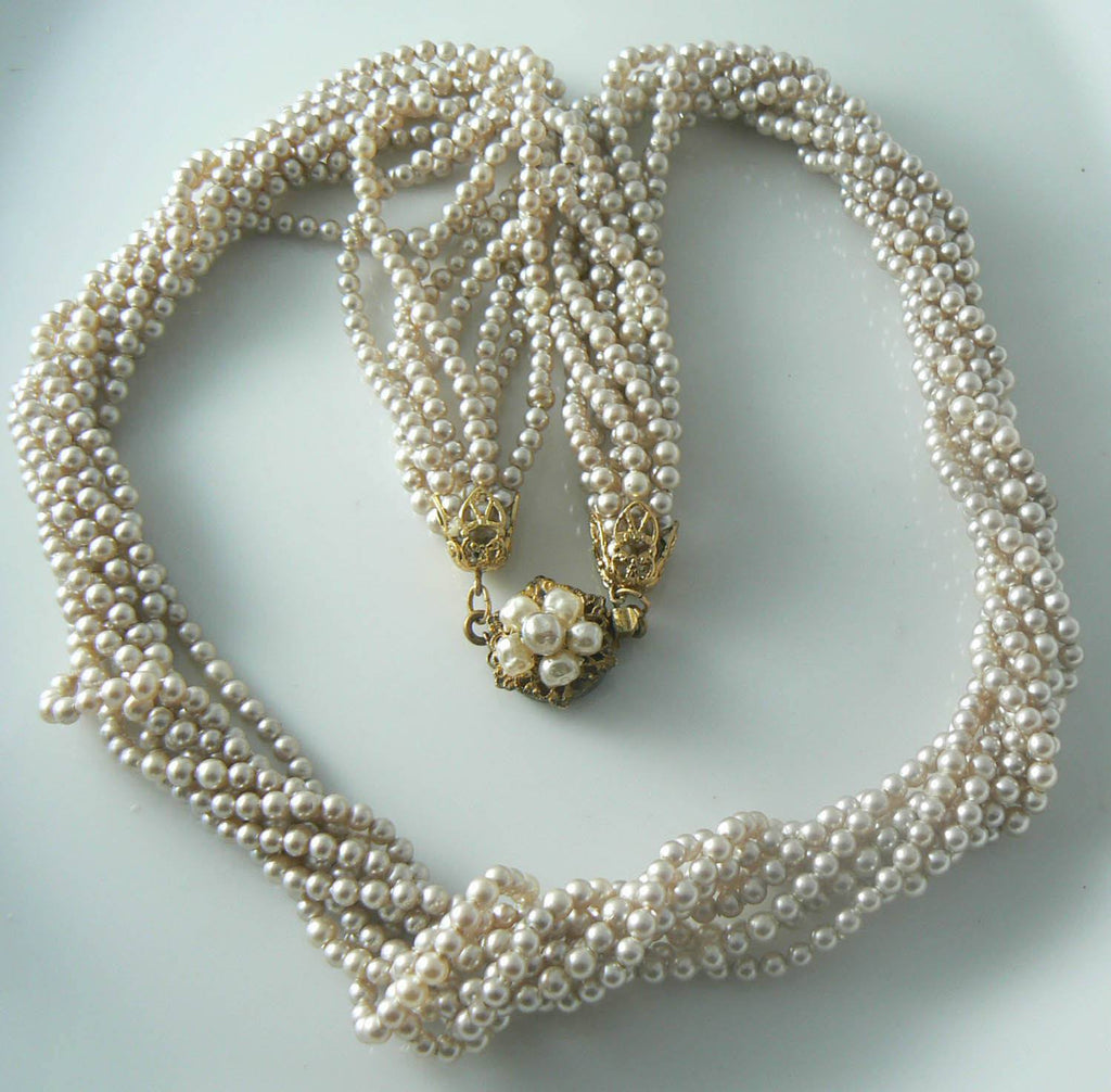 Multi Strand Miriam Haskell Glass Pearl Necklace
