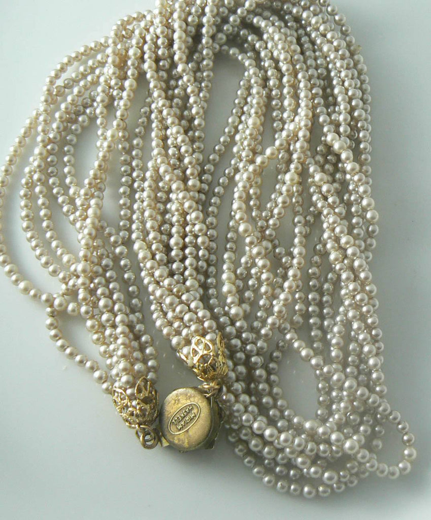 Multi Strand Miriam Haskell Glass Pearl Necklace - Vintage Lane Jewelry
