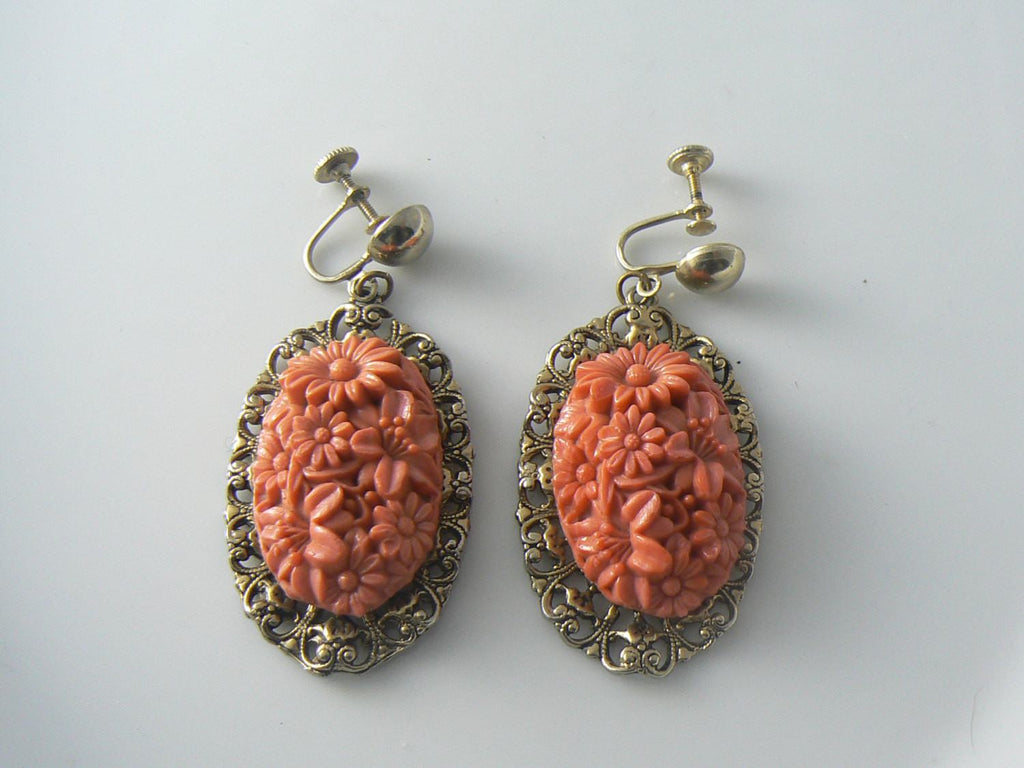 Molded Coral Glass Earrings