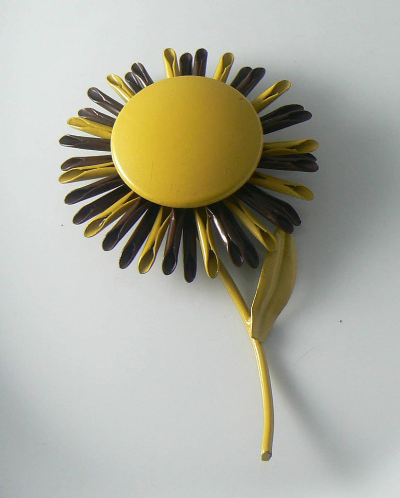 Retro Enamel Brown And Yellow Flower Pin