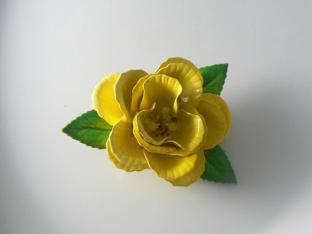 Enamel Yellow Rose Pin.