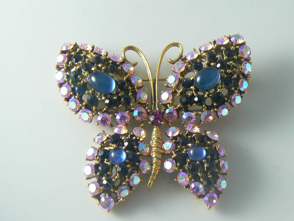 Weiss Sparkling Pink And Black Rhinestone Butterfly