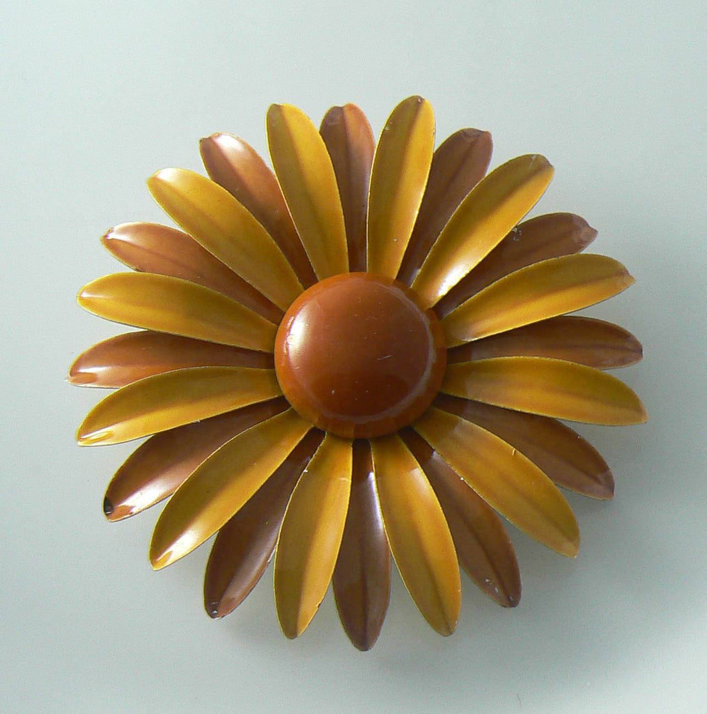 Brown And Mustard Yellow Enamel Daisy Pin