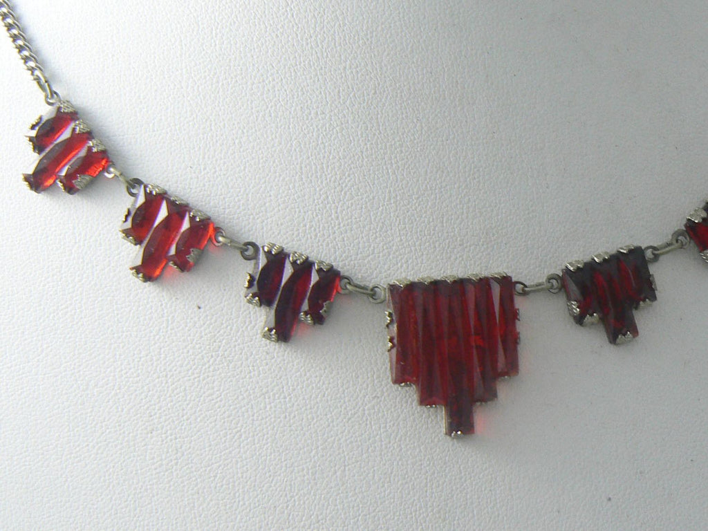 Vintage Art Deco Cherry Red Vauxhall Glass Necklace